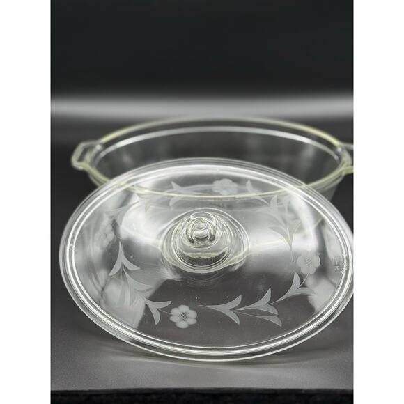 Pyrex clear glass etched lid 1 quart casserole vintage 033-633 - Picture 2 of 5